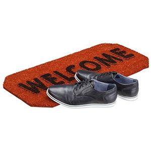 Relaxdays deurmat Welcome Kokos, HBT: 1,5 x 70 x 33 cm, waterbestendig, antislip, welkom, kokosvezels, rubber, oranje