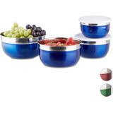 Relaxdays schalenset - 4-delig - rvs - deksel - 9 x 18,4 x 18,4 cm - groen