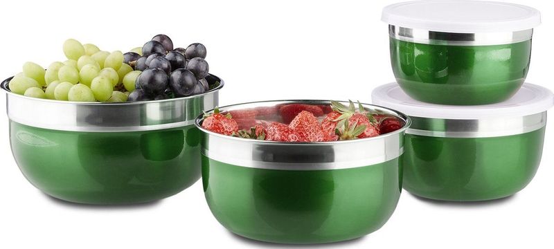 Relaxdays schalenset - 4-delig - rvs - deksel - 9 x 18,4 x 18,4 cm - groen