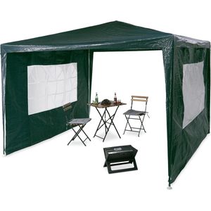 Relaxdays Partytent 3x3 - 2 Zijwanden - Party Tent Pe - Festival - Tuin Paviljoen - Groen