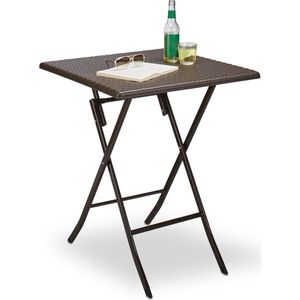 Relaxdays tuintafel rotanlook - opklapbare bijzettafel - eettafel tuin - campingtafel rond - Bruin, Vierkant