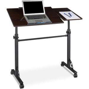 Relaxdays Laptoptafel XXL - Verstelbaar - Laptopstandaard - Op Wieltjes - Hout - Katheder - Zwart