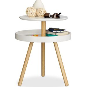 Relaxdays - bijzettafel met extra plank - hout - wit of zwart - 3 poots modern - wit