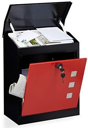 Brievenbus - Zwart-Rood - Staal - Met Slot - 53 x 43,5 x 26 cm - Groot
