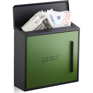Relaxdays brievenbus - met slot - modern - staal - 33 x 35 x 12,5 cm - groot - zwart-groen