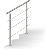 Relaxdays trapleuning - 1,0 m - rvs - 2 palen - 3 dwarsbalken - binnen - buiten - modern - zilver