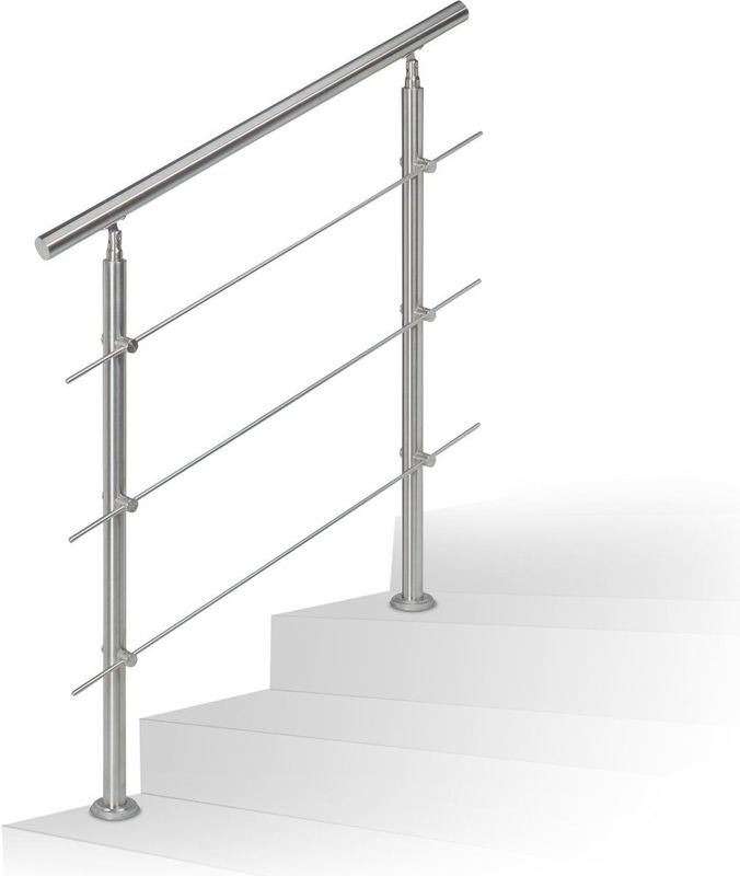 Relaxdays trapleuning - 1,0 m - rvs - 2 palen - 3 dwarsbalken - binnen - buiten - modern - zilver