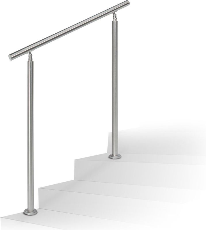 Relaxdays trapleuning - 1,0 m - rvs - 2 palen - zonder dwarsbalken - binnen - buiten - modern - zilver