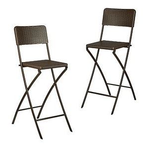 Relaxdays inklapbare barkruk - set van 2 - rotanlook - rugleuning - kunststof en metaal - bruin
