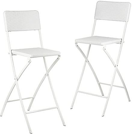 Barhocker klappbar, 2er Set, Rattan-Optik, Rückenlehne, hbt: 115 x 44 x 63 cm, Barstuhl, pe & Metall, weiß - Relaxdays
