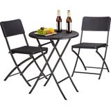 Relaxdays Tuinset 3-delig - Balkonset - Klaptafel en Klapstoelen - Bistro set - Rotan Look - Zwart