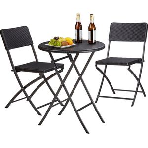 relaxdays Sitzgruppe, schwarz Kunststoff, Metall, 3-teilig