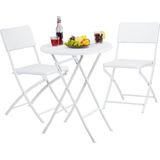 Relaxdays Tuinset 3-delig - Balkonset - Klaptafel en Klapstoelen - Bistro set - Rotan Look - Wit