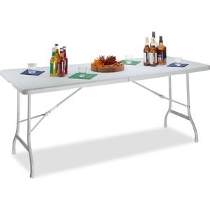 Gartentisch klappbar bastian, groß, Tragegriff, stabiler Campingtisch, h x b x t: 72 x 178 x 74 cm, weiß - Relaxdays