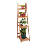 Relaxdays plantenrek hout, bloemenrek met 4 etages, inklapbaar, HBT: ca. 161 x 41 x 50 cm, plantentrap, bruin