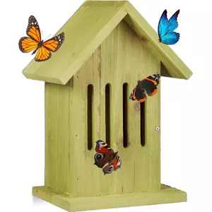 Relaxdays Insectenhotel – Bijenhotel Met Puntdak, Hout En Bamboe, 38x29x9 Cm, Blauw, Voor Tuin, Balkon En Terras – Nestkast Voor Wilde Bijen