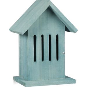 Relaxdays Vlinderhuis om op te hangen, kleurrijk, tuin, balkon, nestkast, schuilplaats, h x b x d: 25,5 x 18,5 x 12 cm, turquoise