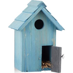 Relaxdays - vogelhuisje van hout - vorm van huis met deur - met kleur - nestkast - blauw