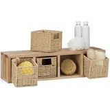 Relaxdays wandrek - walnotenhout - met uitneembare manden - 61,5 cm breed - 4 vakken - natuur