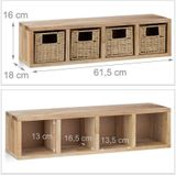 Relaxdays wandrek - walnotenhout - met uitneembare manden - 61,5 cm breed - 4 vakken - natuur