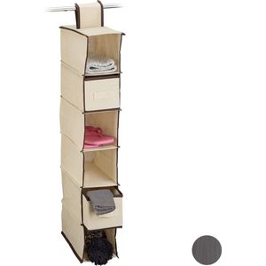 Relaxdays Hangrek stof voor kledingkast HxlxD: 82 x 14,5 x 30 cm, opvouwbare organizer, 6 vakken, 2 laden, beige