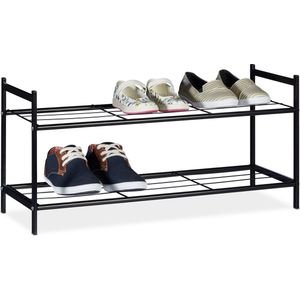 relaxdays schoenenrek van metaal, Voor 6 paar schoenen, schoenenkast, 2 etages zwart