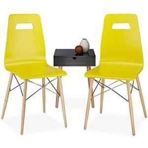 Relaxdays Design stoel set van 2 ARVID, hout, eetkamerstoel, modern, HxBxD: 92 x 43 x 40 cm, retro, geel