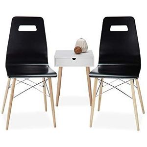 Relaxdays Design stoel set van 2 ARVID, hout, eetkamerstoel, modern, HxBxD: 92 x 43 x 40 cm, retro, zwart
