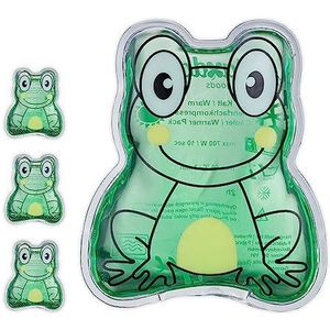 Relaxdays hot cold pack kinderen, set van 4, koud warm kompres, kikker, HxB: 11x9 cm, coolpack gel, herbruikbaar, groen