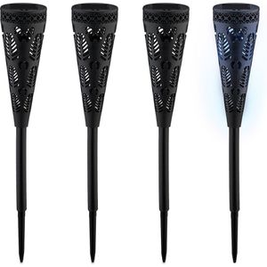 Relaxdays - Solarlampe 4er Set, Fackel-Design, Gartenbeleuchtung mit Lichteffekt, h x d: 41 x 7 cm, mit Erdspieß, schwarz