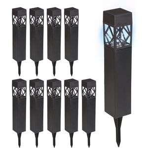 Relaxdays solar tuinlamp, set van 10, koudwit, waterdicht, schemersensor, led solarlamp, HxBxD: 41 x 6 x 6 cm, zwart