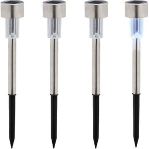 Solarlampen 4er Set, kaltweiß, wasserdicht, Dämmerungssensor, led Solarlicht, HxD: 31 x 4,5 cm, silber/schwarz - Relaxdays