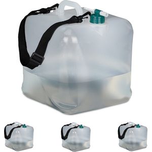 Relaxdays opvouwbare jerrycans, set van 4, 20 liter, bidons met kraan, draagriem, BPA-vrij, bidons, transparant/groen