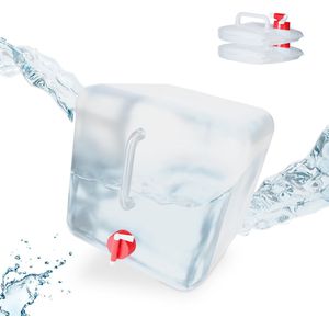 Relaxdays Opvouwbare waterjerrycan met kraan, 20 liter, BPA-vrij, geschikt voor levensmiddelen, transparant/rood, 3 stuks