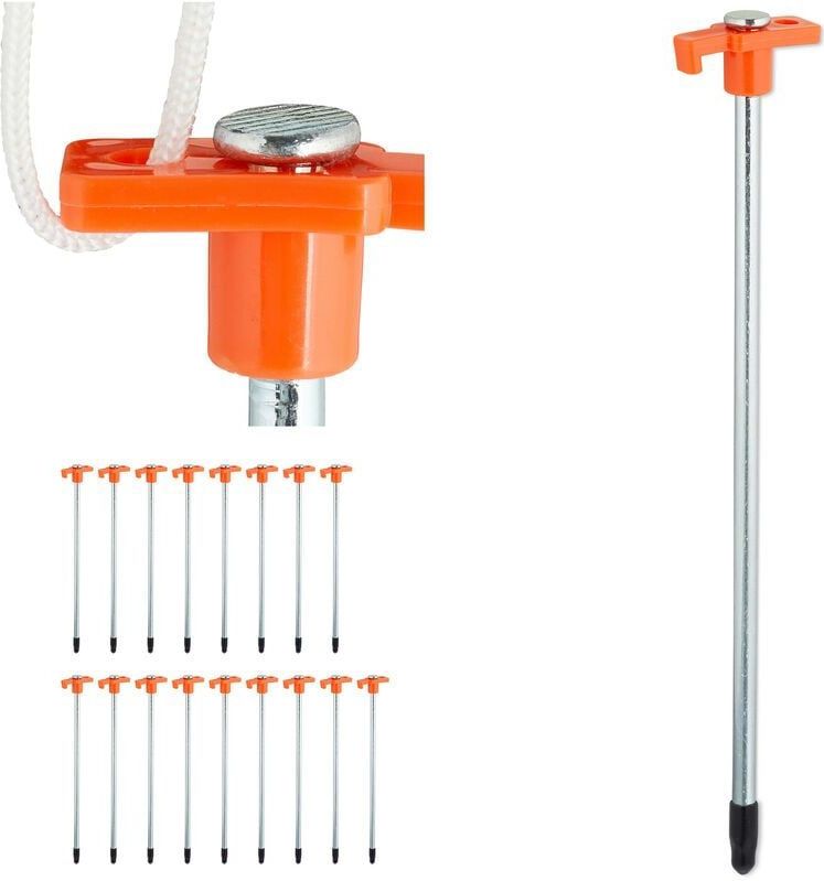 Relaxdays tentharingen - set van 18 - 25 cm - kunststof & staal - grondpennen met oogje - oranje