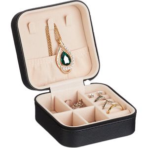 Kleine fluwelen sieraden geschenkdoos voor vrouwen, armbanden, ringen, oorbellen, ketting (zwart, 3,5 x 3,5 x 1,9 inch