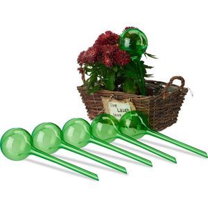 Relaxdays waterdruppelaar, set van 6, H x Ø: 28x8 cm, waterbollen bloemen & planten, watergever 250 ml, kunststof, groen