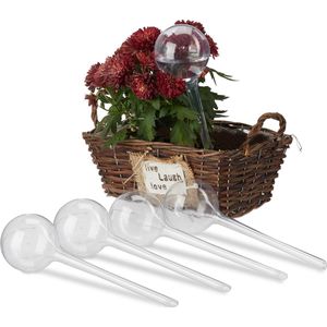 Relaxdays waterdruppelaar, set van 5, H x Ø: 28x8 cm, waterbollen bloemen & planten, 250 ml, kunststof, transparant