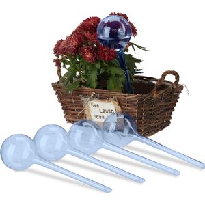 Relaxdays waterdruppelaar, set van 5, H x Ø: 28x8 cm, waterbollen bloemen & planten, watergever 250 ml, kunststof, blauw