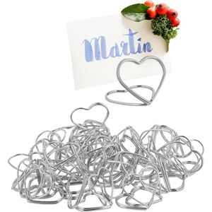 Relaxdays kaarthouder tafel - set van 48 - hartjes - staand - voor naamkaartjes & foto's - bruiloft - zilver
