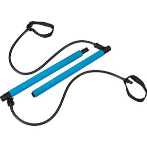 Relaxdays Pilatesstang met weerstandsbanden, full-body training voor thuis, fitnessbanden, trainingsband, blauw, 1 stuk
