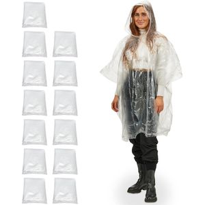 Relaxdays - 13 Stuks Wegwerp Regenponcho's - Transparant - Polyethyleen