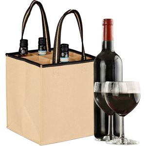 flessentas - voor 9 flessen - boodschappentas - 45 x 24 x 24 cm - beige