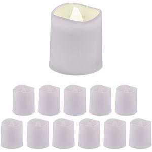 Relaxdays led kaarsen set van 12, led-theelichtjes, warmwit licht, HxØ: 4,5x4 cm, elektrisch waxinelicht, rond, wit