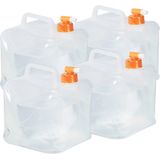 Relaxdays Vierkante jerrycan, opvouwbaar, 4 stuks, watercontainer, met kraan, BPA-vrij, verschillende maten, transparant