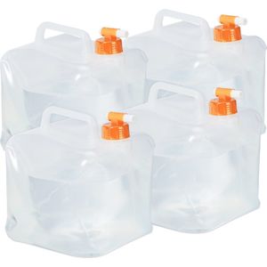 Relaxdays Vierkante jerrycan, opvouwbaar, 4 stuks, watercontainer, met kraan, BPA-vrij, verschillende maten, transparant