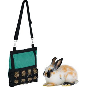 Relaxdays konijnen hooiruif - van stof - 30 x 30 cm - voor cavia's, chinchilla's - mini - groen-zwart