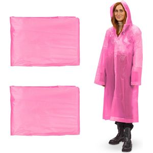 regenponcho set van 2 - herbruikbaar - met mouwen - capuchon - fietsponcho - roze