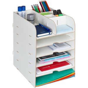 Relaxdays bureau organizer met 12 vakken, voor brieven, pennen etc., H x B x D: 34,5 x 25 x 32 cm, brievenbak mdf, wit