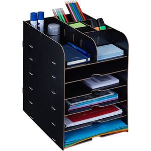 Relaxdays bureau organizer met 12 vakken, voor brieven, pennen etc., H x B x D: 34,5 x 25 x 32 cm, brievenbak mdf, zwart